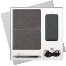 Подарочный набор In Velour, серый (ежедневник, ручка, аккумулятор) Подарочный набор In Velour, серый (ежедневник, ручка, аккумулятор)
