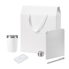 Подарочный набор Welcome Pack Premium, серебряный (термокружка, колонка, ежедневник, ручка, ЗУ, коробка-пакет)