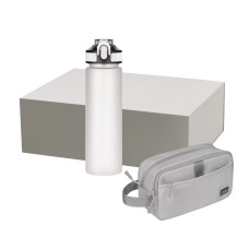 Подарочный набор Boston, Flip, серый (дорожная косметичка, бутылка)