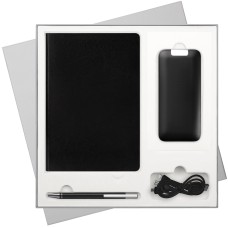 Подарочный набор River side, черный (ежедневник, ручка, аккумулятор) под нанесение логотипа